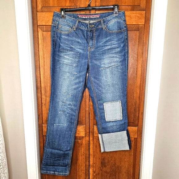 Standards & Practices Distressed Patchwork Straight Leg Jeans Size 14 - Picture 13 of 14